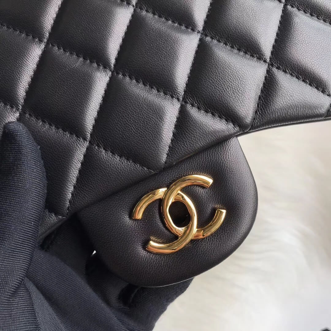 Chanel Lambskin 30cm Classic Flap Bag A1113 Black
