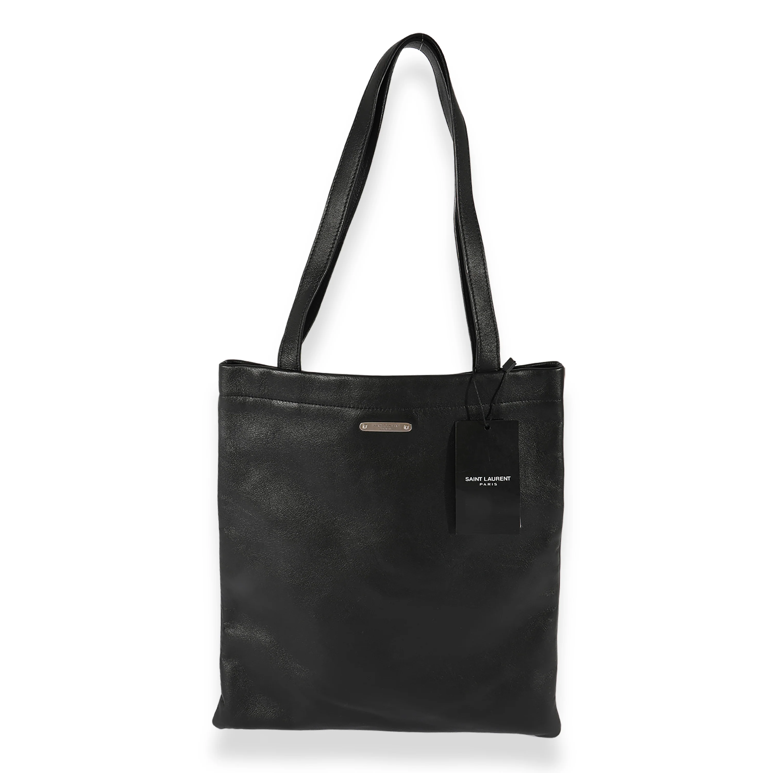 Saint Laurent Black Calfskin Flat Shopping Tote
