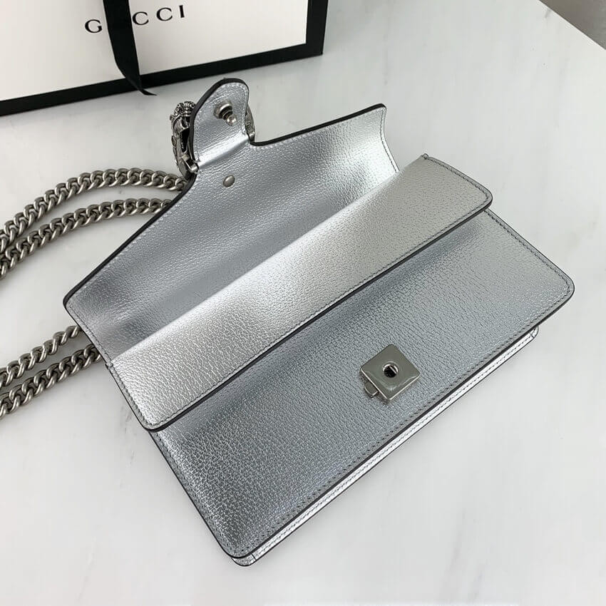 Gucci Dionysus Small Shoulder Bag in Silver Lame Leather 499623
