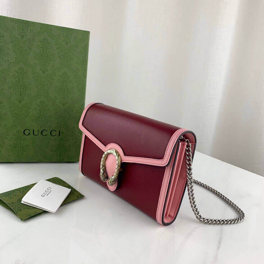 Gucci Dionysus Mini Chain Bag in Red and Pink Leather 401231