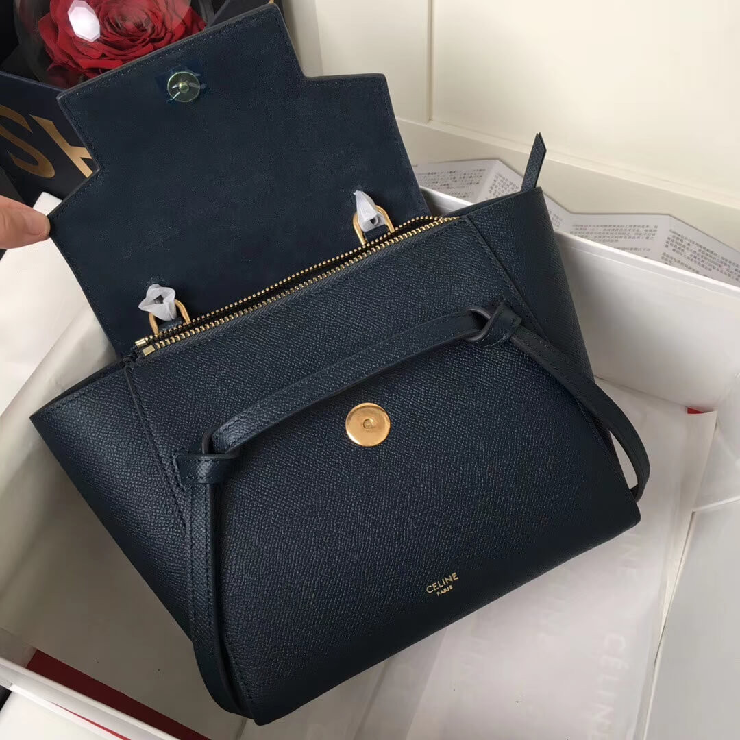 Celine Micro Belt Bag In Grained Calfskin 189153 Navy Blue