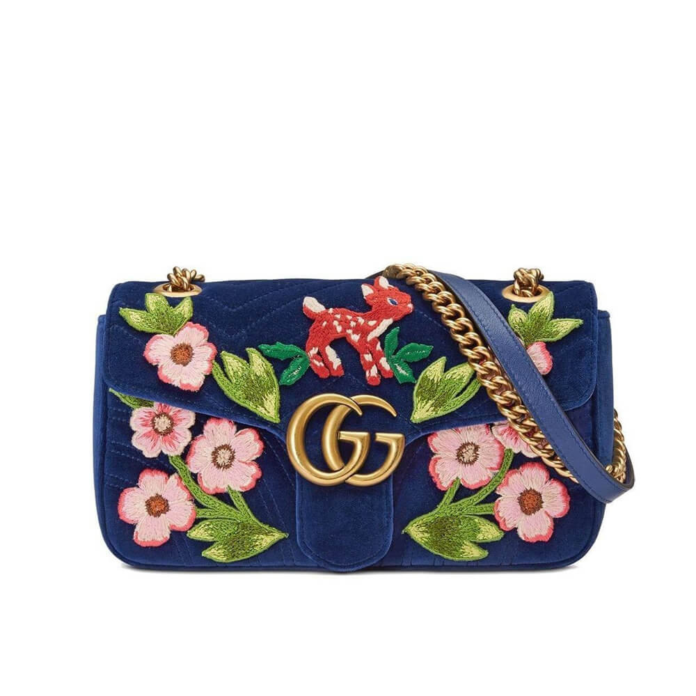 Gucci GG Marmont Velvet Small Shoulder Bag 443496 Blue