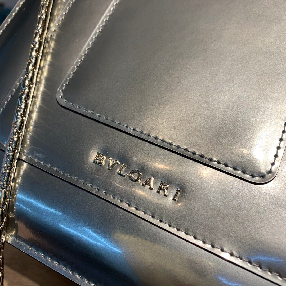 Bvlgari Serpenti Forever Crossbody Top Handle Bag 18cm in Silver Brushed Metallic 35106 284537