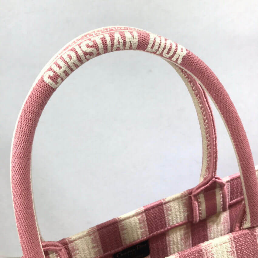Dior Book Tote Pink D-Stripes Embroidery M1286