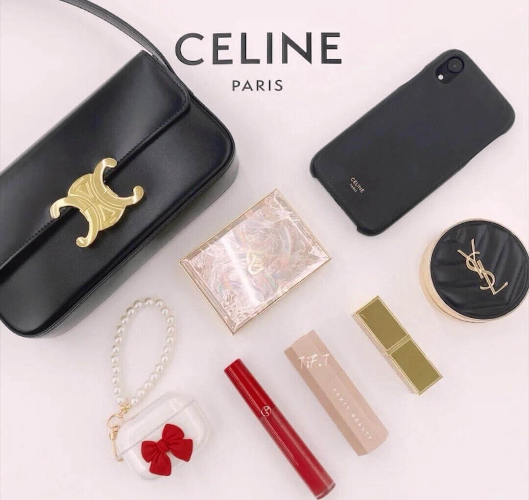 Celine Triomphe Shoulder Bag In Shiny Calfskin 194143 Black