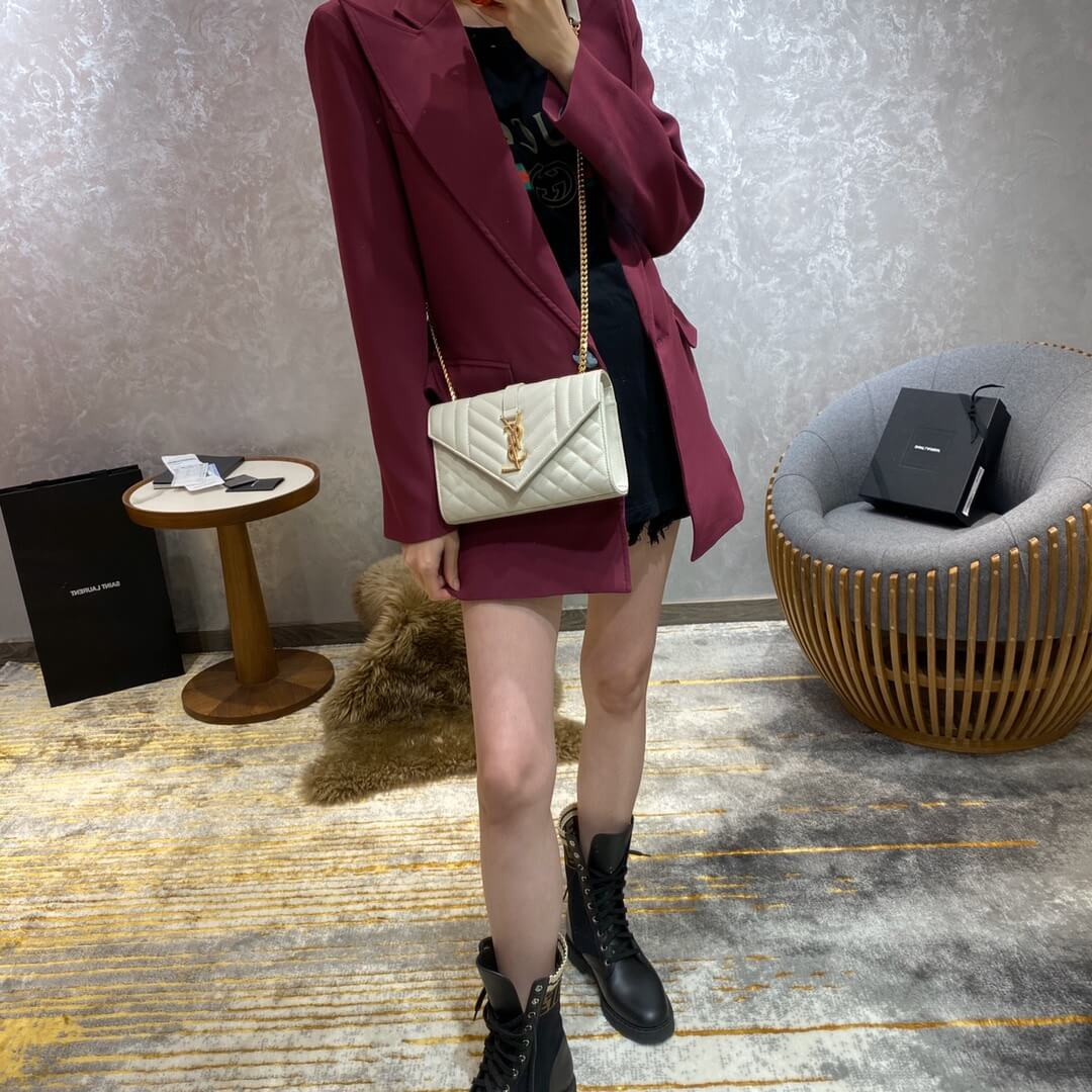 Saint Laurent Grain Leather Envelope Small Bag 526286 White