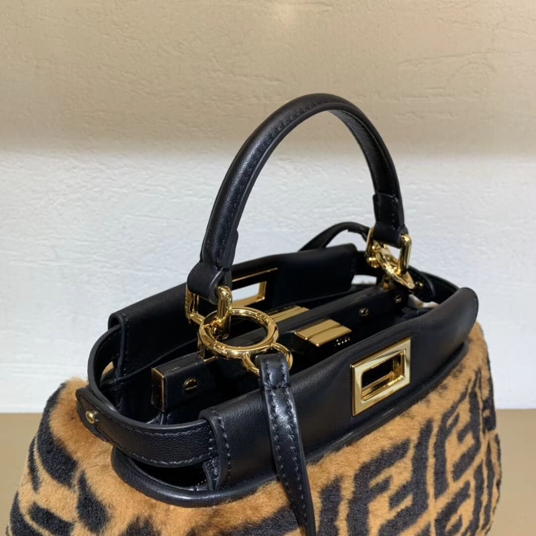 Fendi Peekaboo Iconic Mini Brown Sheepskin Bag 8BN244