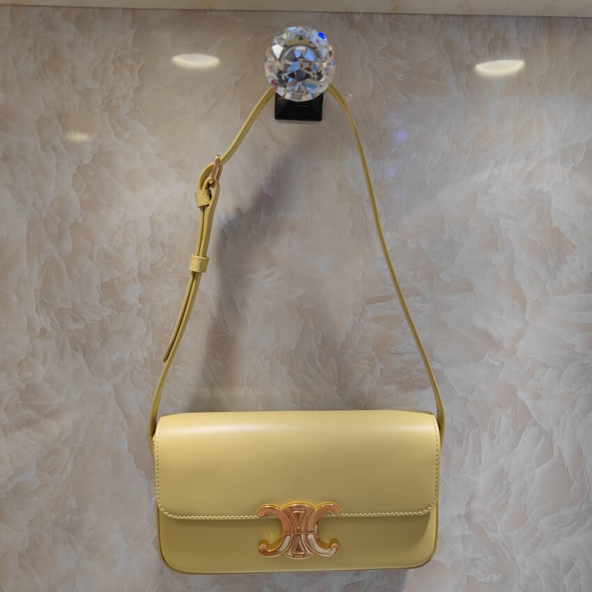 Celine Triomphe Shoulder Bag In Shiny Calfskin 194143 Papyrus