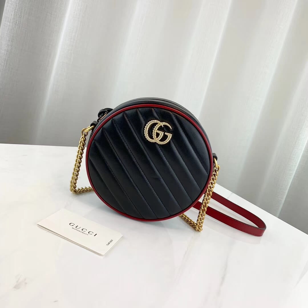 Gucci GG Marmont Mini Round Shoulder Bag 550154 Black