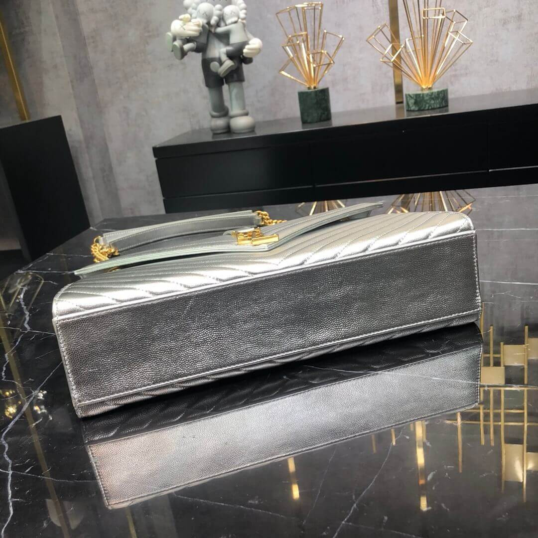 Saint Laurent Metallic Silver Large Envelope Chain Bag 396910