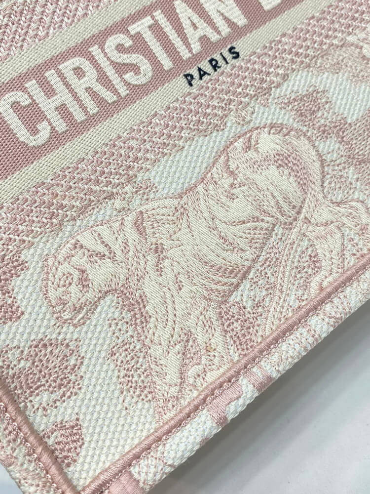 Christian Dior Small Book Tote Bag 26cm Toile De Jouy Reverse Embroidery Pink