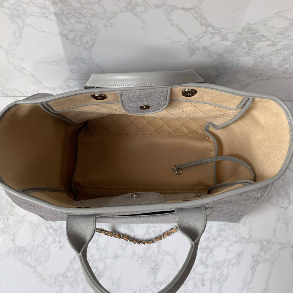 Chanel Wool Felt Deauville Shopping Bag A60598 Grey