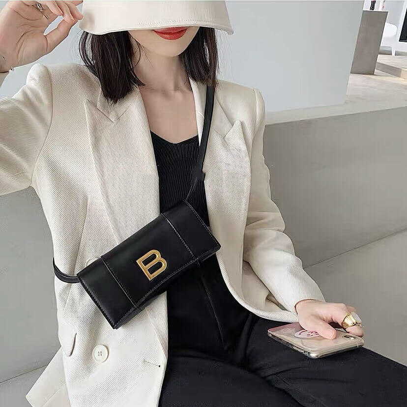 Balenciaga Hourglass Leather Strap Wallet