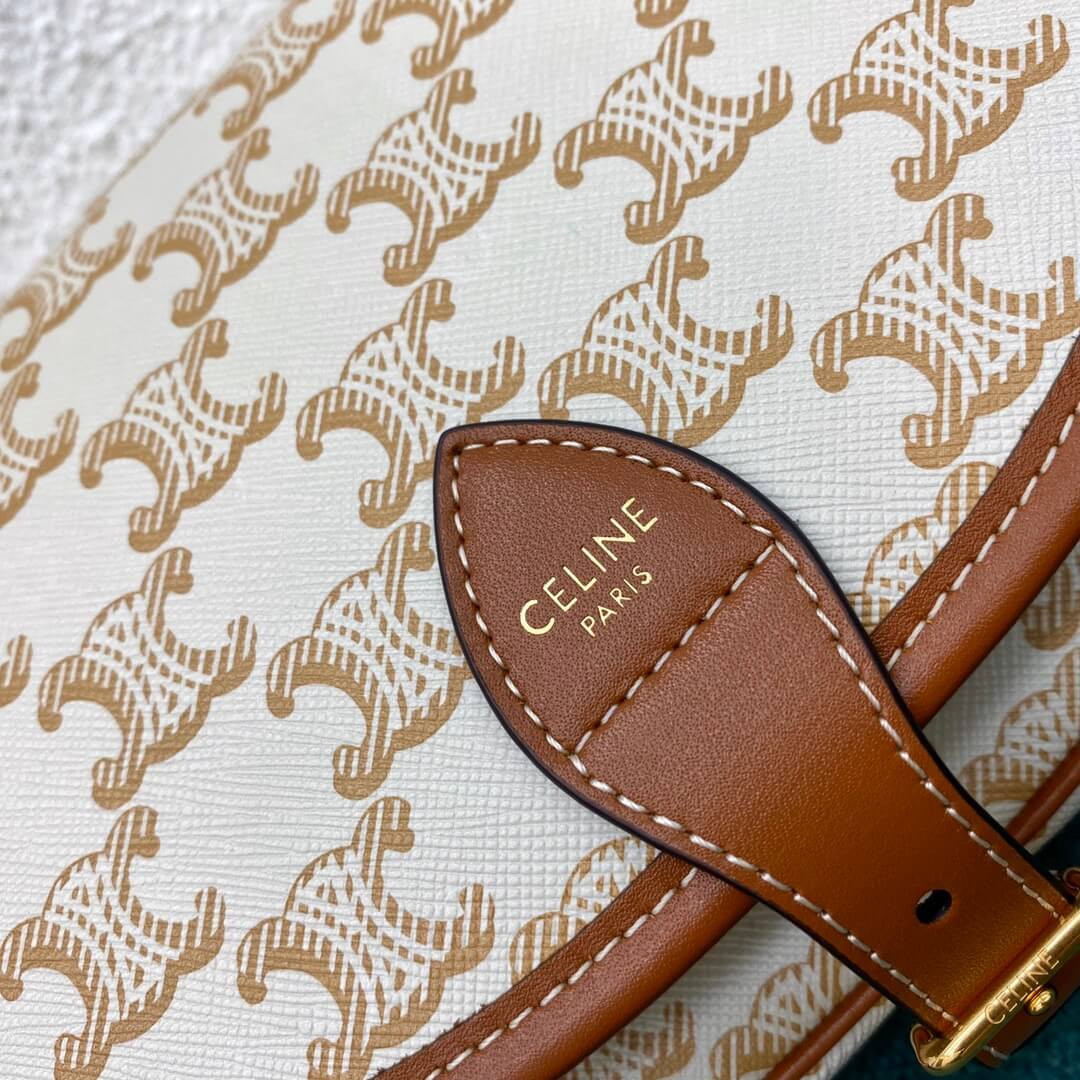 Celine Medium Folco Bag In Triomphe Canvas 191502 White