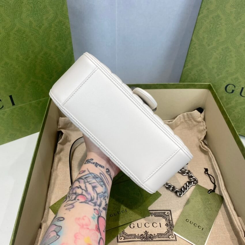 Gucci GG Marmont White Matelasse Leather Mini Top Handle Bag 583571