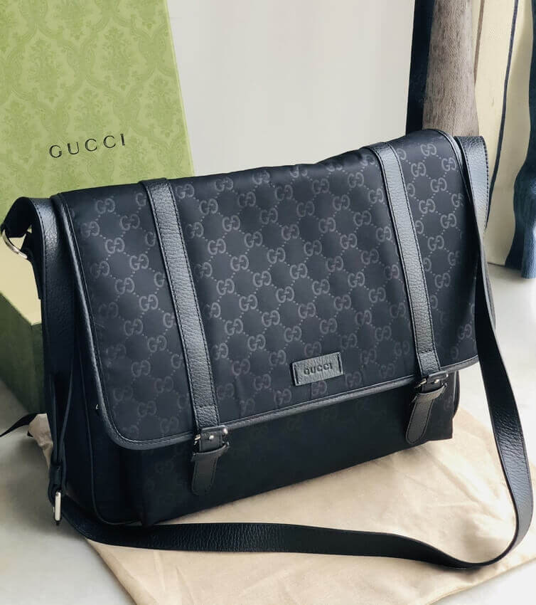 Gucci GG Guccissima Black Medium Nylon Messenger Bag 510334
