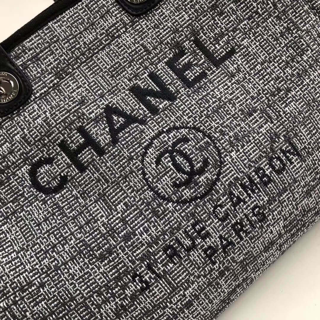 Chanel Deauville Tote 38cm Canvas Bag A66941 Charcoal Jacquard