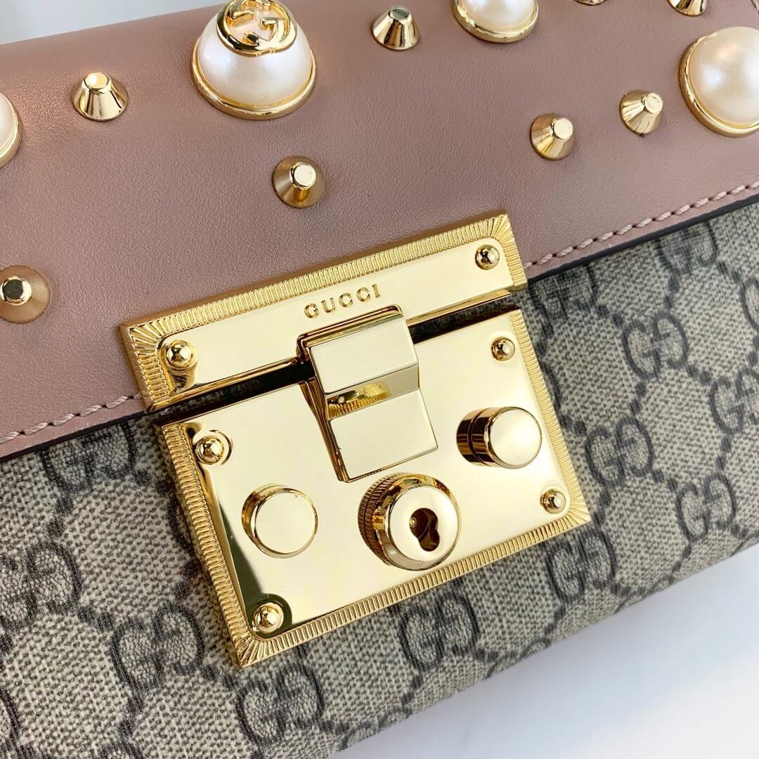 Gucci Padlock Studded GG Supreme Shoulder Bag 432182