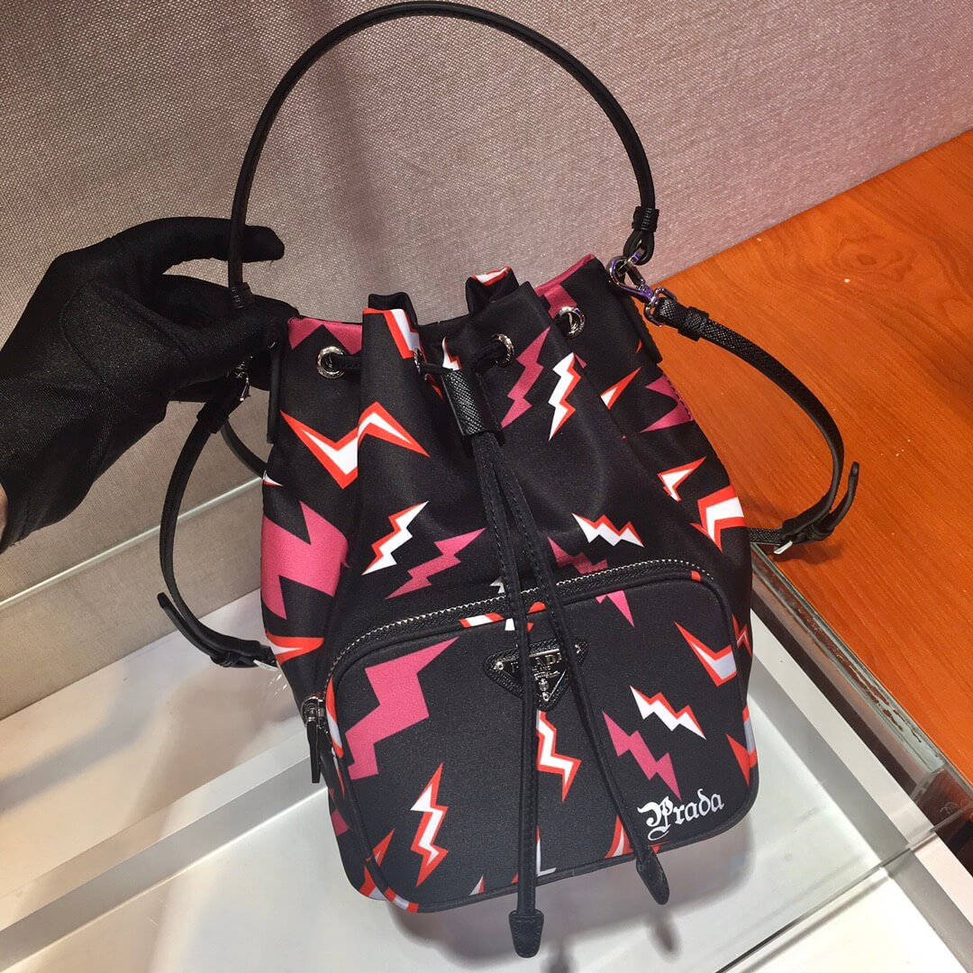 Prada Lightning Print Nylon Shoulder Bag 1BH038