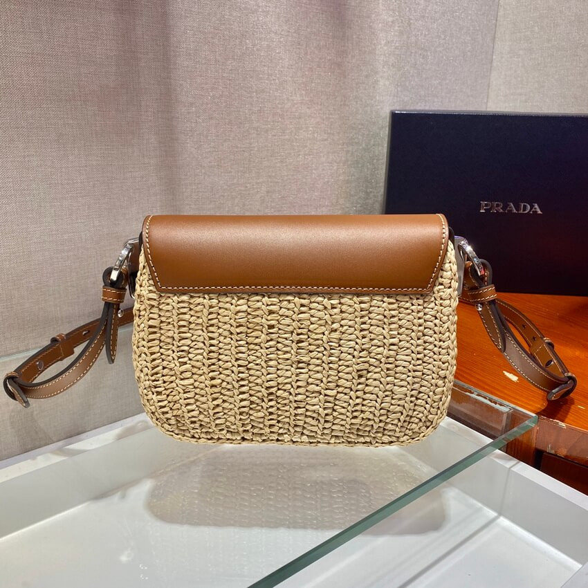 Prada Raffia and Leather Shoulder Bag 1BD243