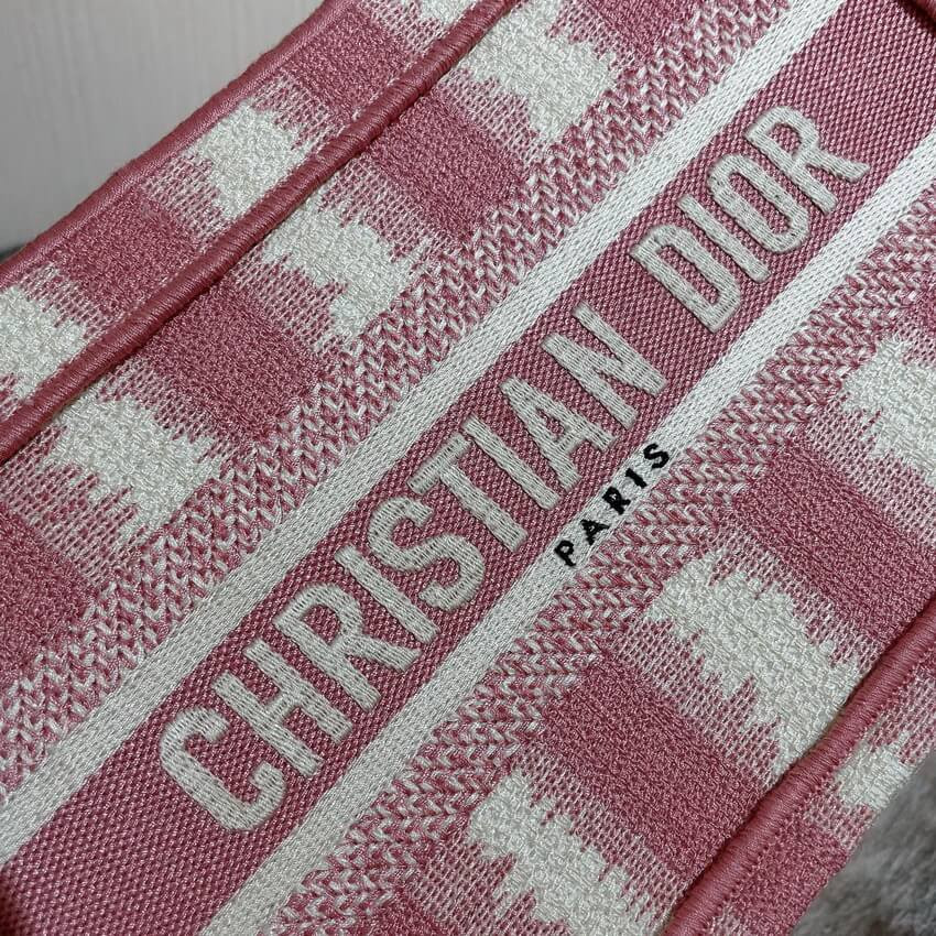 Christian Dior Mini Book Tote Pink D-Stripes Embroidery S5475