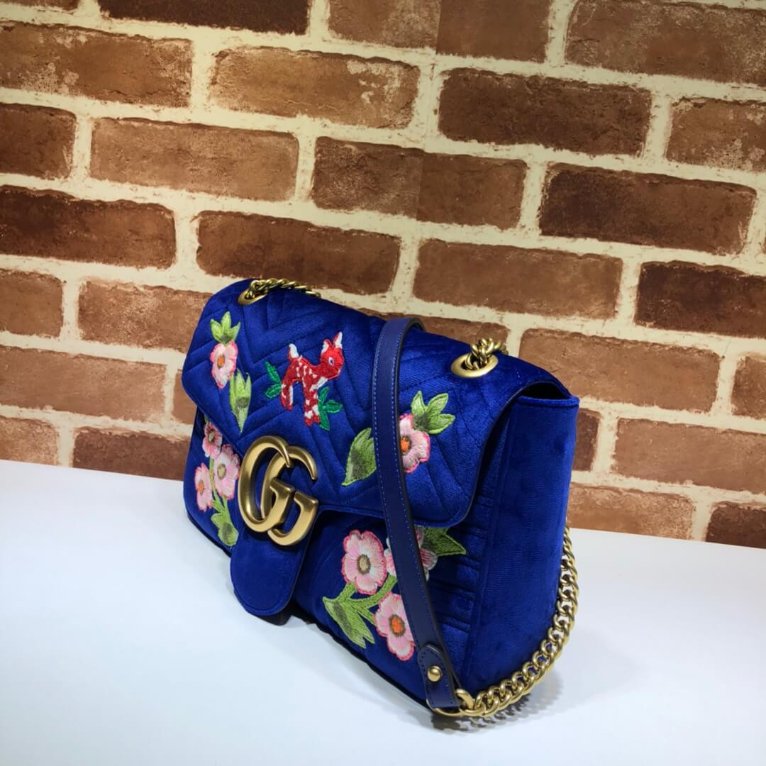 Gucci GG Marmont Velvet Small Shoulder Bag 443496 Blue