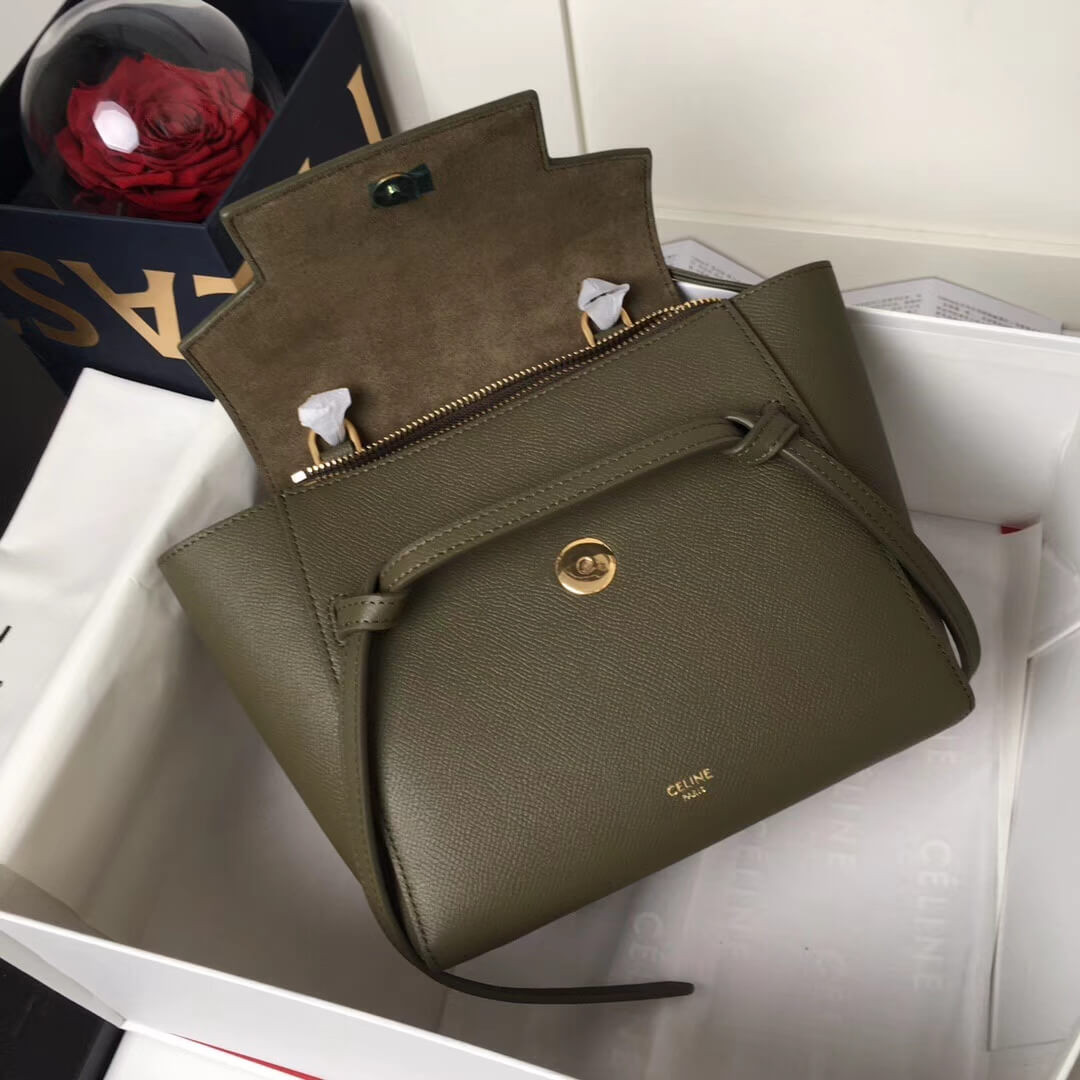 Celine Micro Belt Bag In Grained Calfskin 189153 Army Green