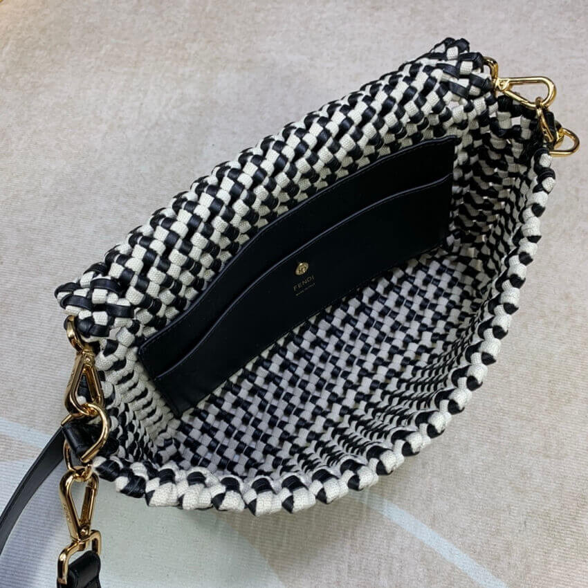 Fendi Baguette in Black Leather and White Fabric 2032