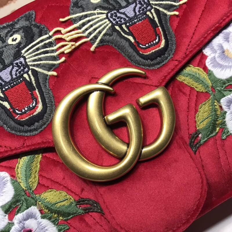 Gucci Anniversary GG Marmont Small Panther Velvet Shoulder Bag 443496