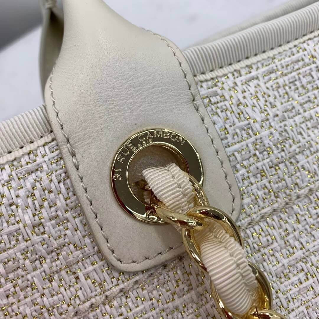 Chanel Deauville Tote 38cm Canvas Bag A66941 White/Gold