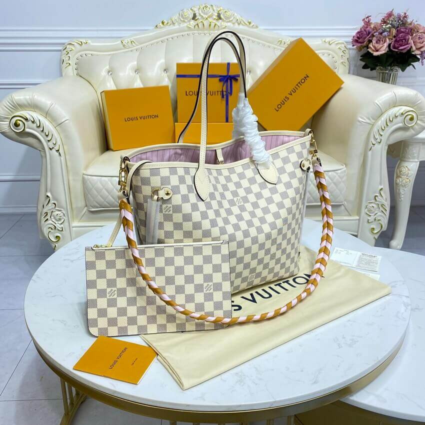 Louis Vuitton Damier Azur Neverfull MM N45295 Pink