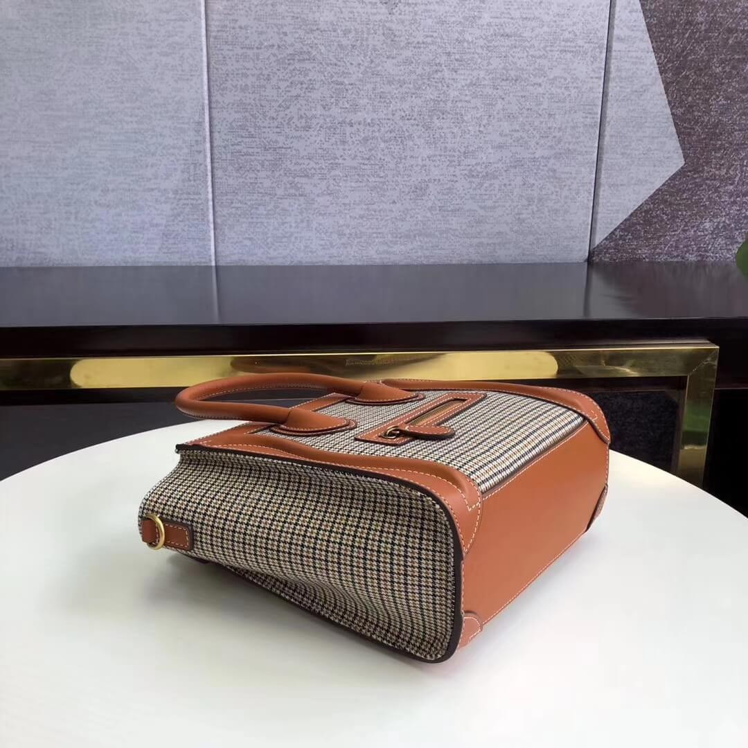 Celine Nano Luggage Bag In Tweed And Smooth Calfskin 189242