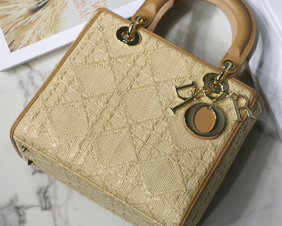 Christian Dior Medium Lady Dior Bag Natural Cannage Raffia M0565