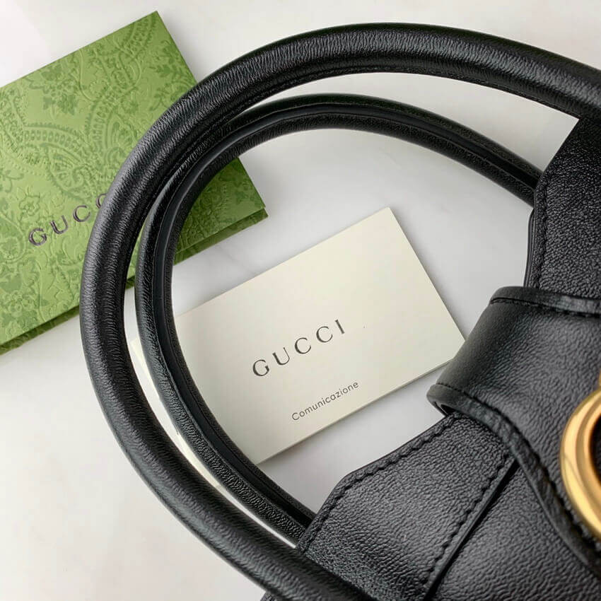 Gucci Small Top Handle Bag with Double G in Black Leather 658450