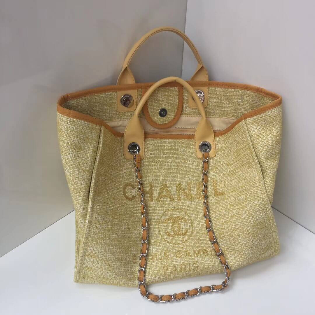 Chanel Deauville Tote 38cm Canvas Bag A66941 Apricot/Gold