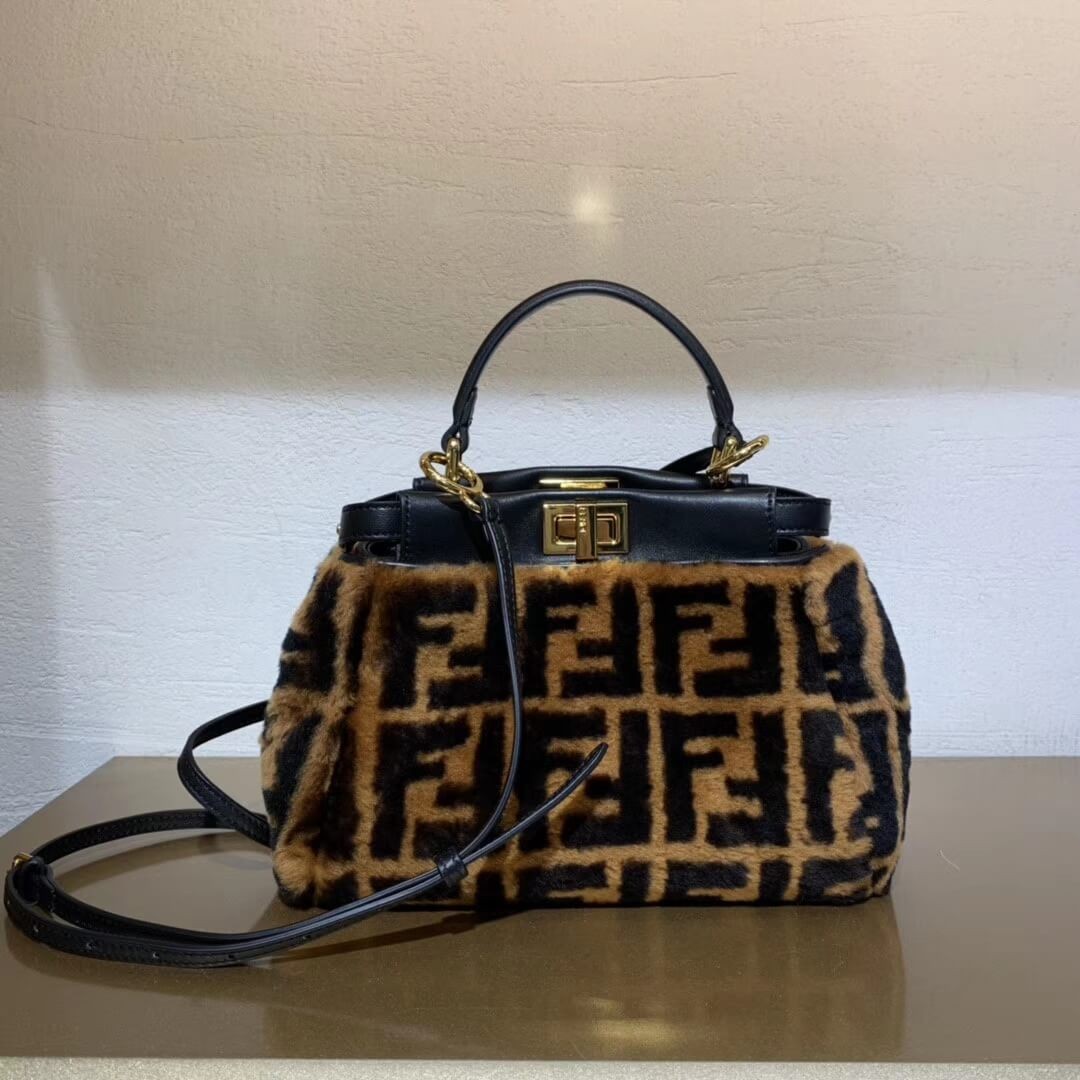 Fendi Peekaboo Iconic Mini Brown Sheepskin Bag 8BN244