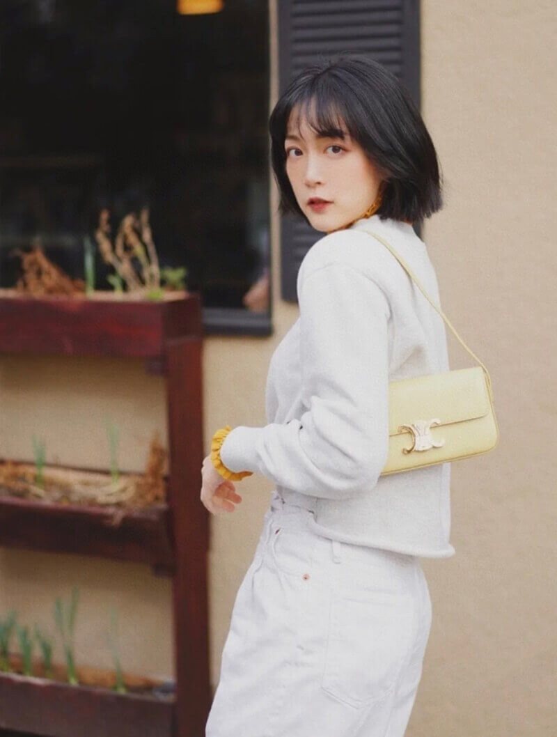 Celine Triomphe Shoulder Bag In Shiny Calfskin 194143 Papyrus