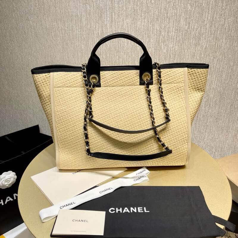 Chanel 21S Deauville Woven Chain Leather Large Shopping Bag A66941
