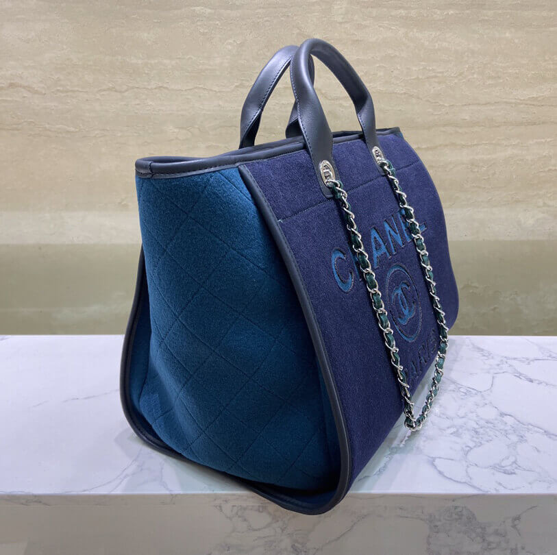 Chanel Wool Felt Deauville Shopping Bag A60598 Blue