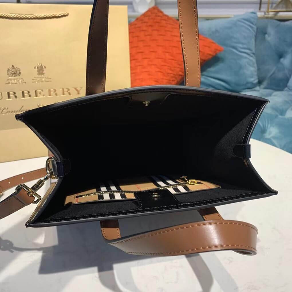 Burberry Logo and Stripe E-canvas Portrait Tote Bag 80224761