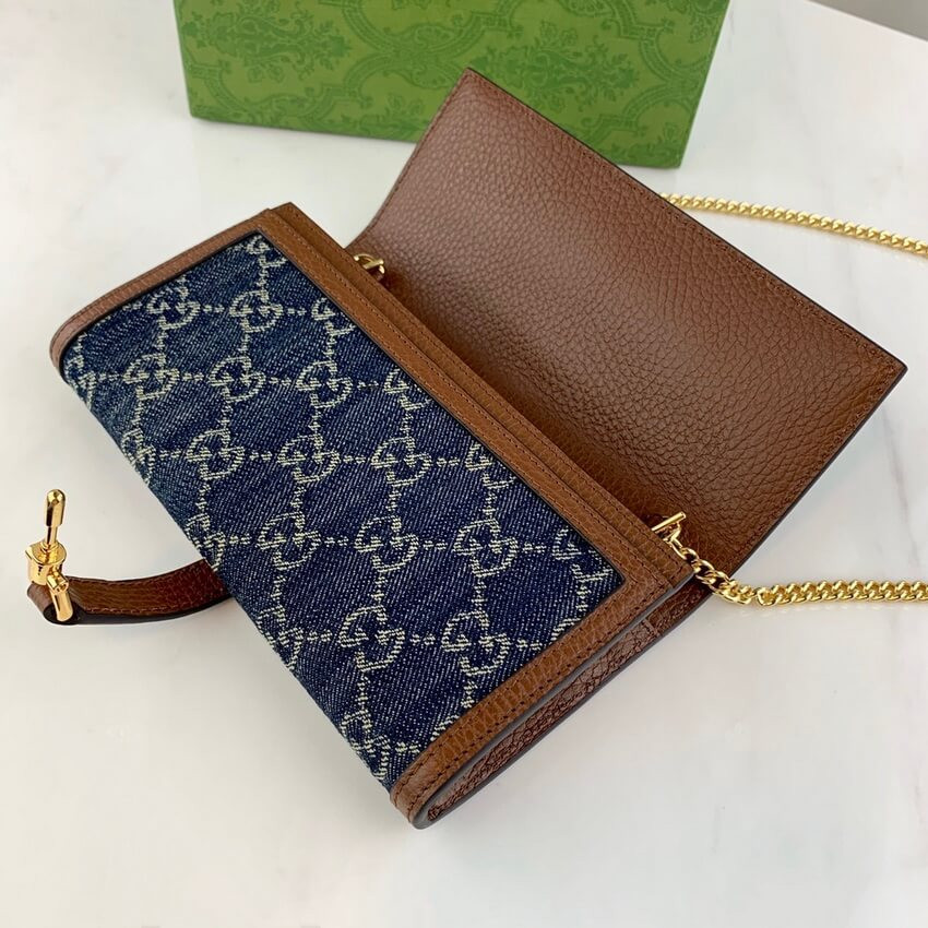 Gucci Jackie 1961 Chain Wallet 652681 in Blue Denim