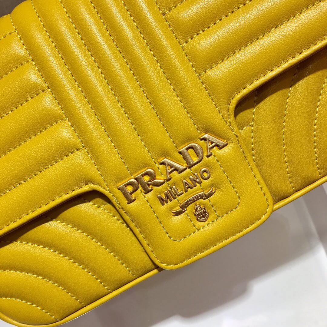 Prada Diagramme Medium Leather Bag 1BD108 Gold Hardware
