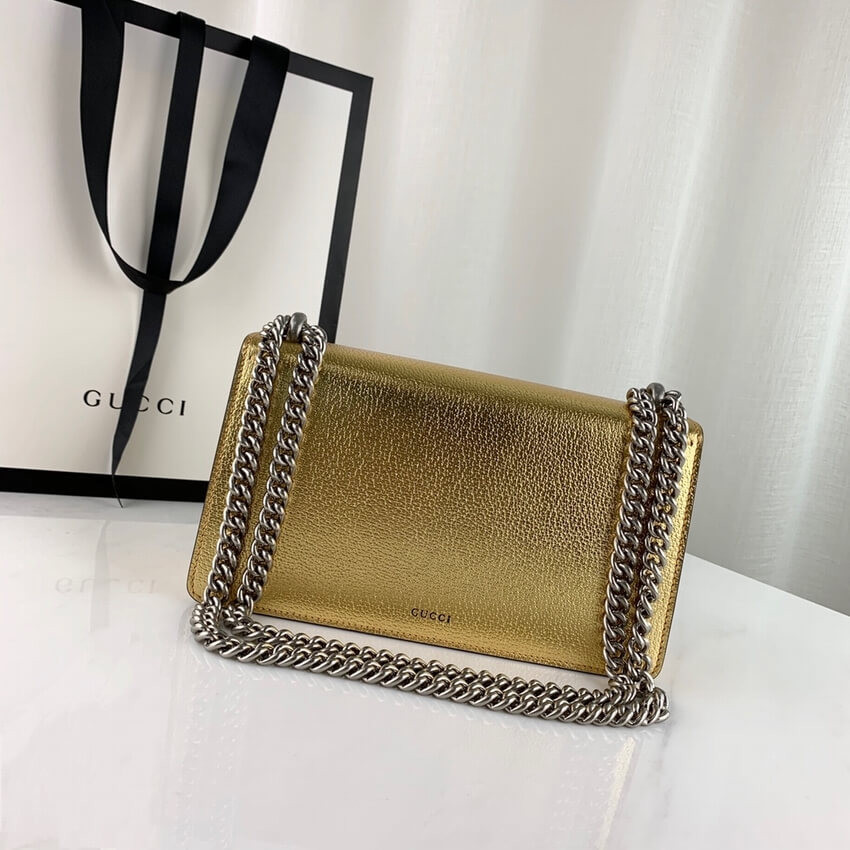Gucci Dionysus Small Shoulder Bag in Gold Lame Leather 499623