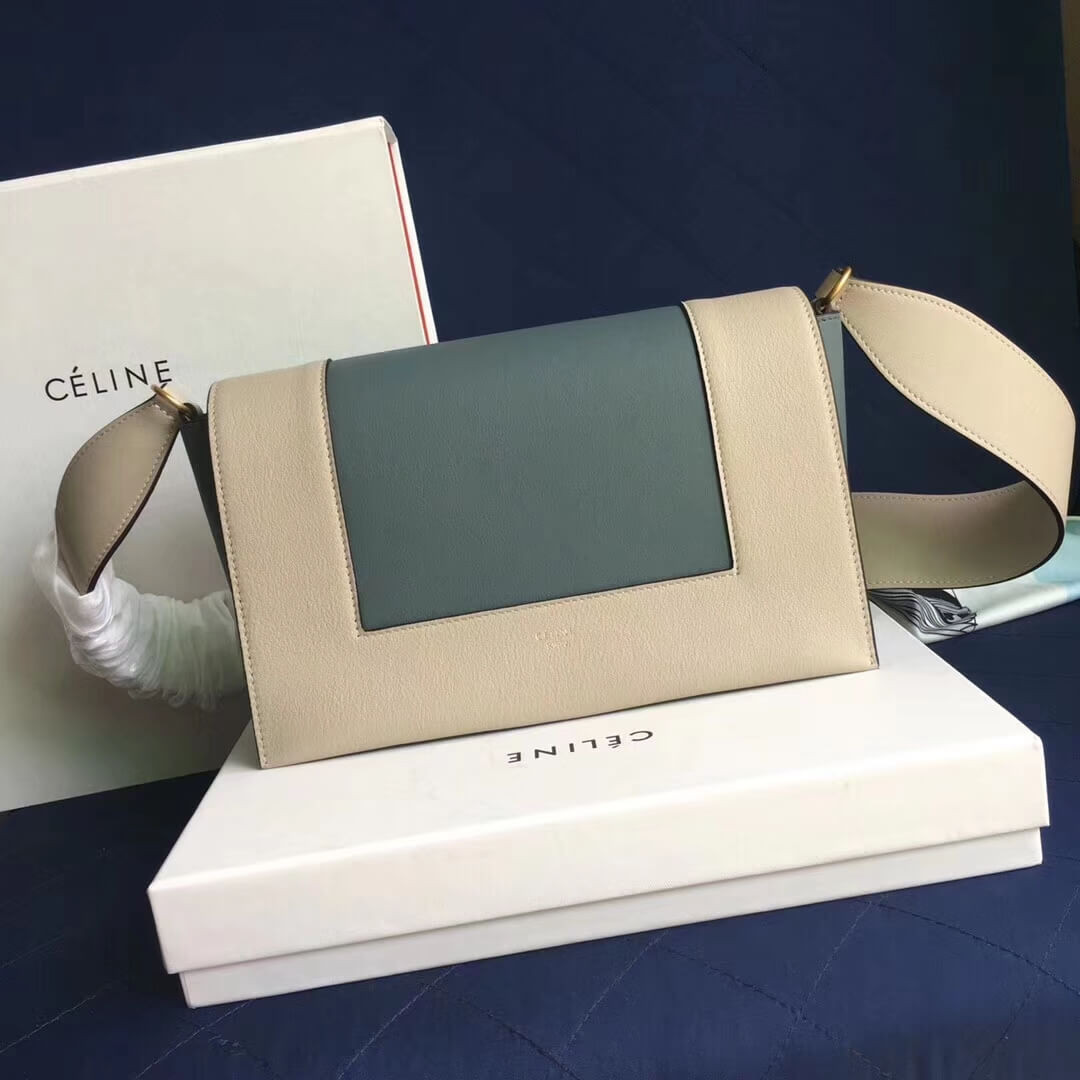 Celine Frame Medium Shoulder Bag 180263 White/Light Blue