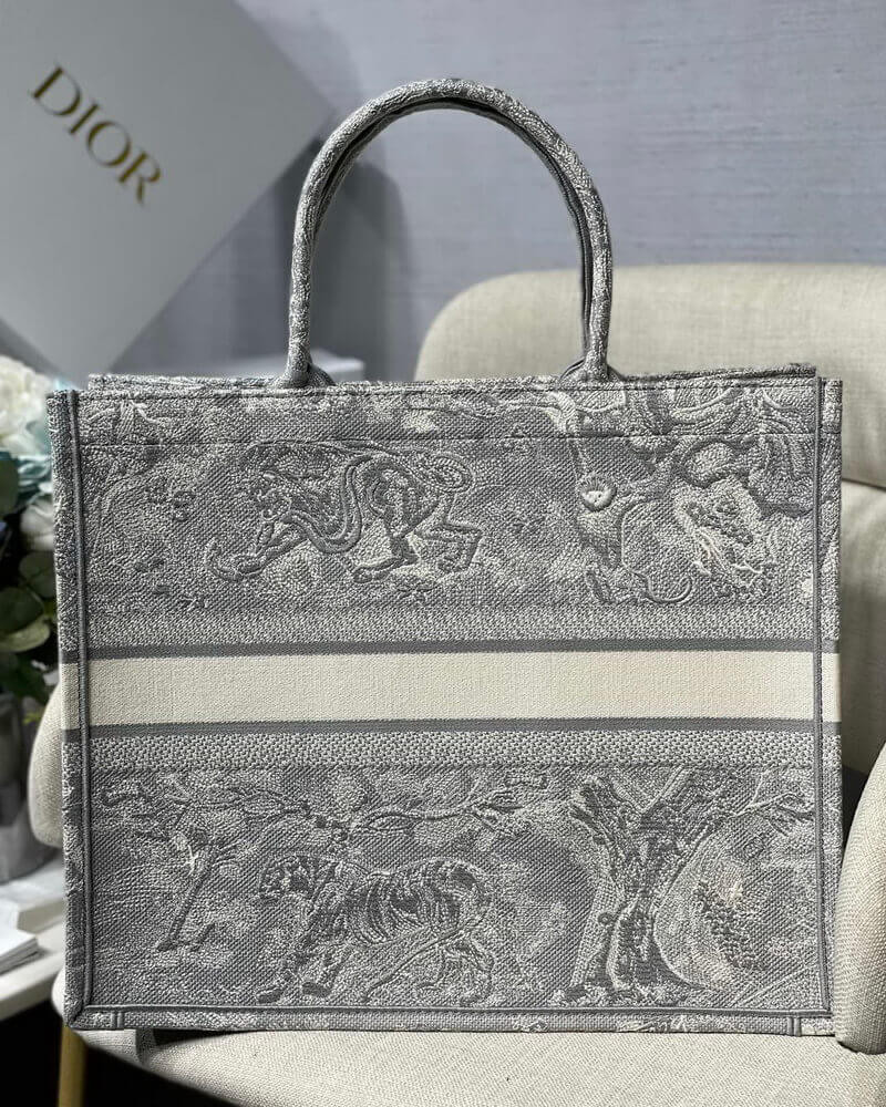 Christian Dior Book Tote Grey Toile De Jouy Bag M1286