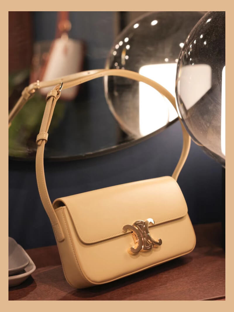 Celine Triomphe Shoulder Bag In Shiny Calfskin 194143 Papyrus