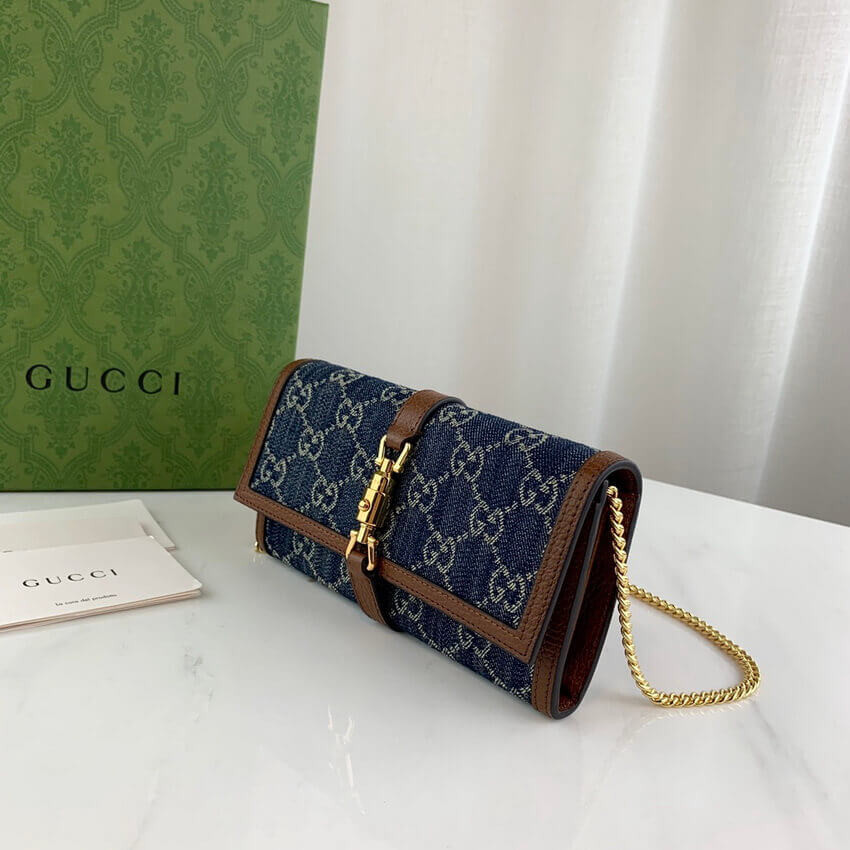 Gucci Jackie 1961 Chain Wallet 652681 in Blue Denim