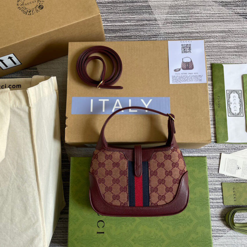 Gucci Jackie 1961 Mini Shoulder Bag 637092 in Burgundy GG Canvas