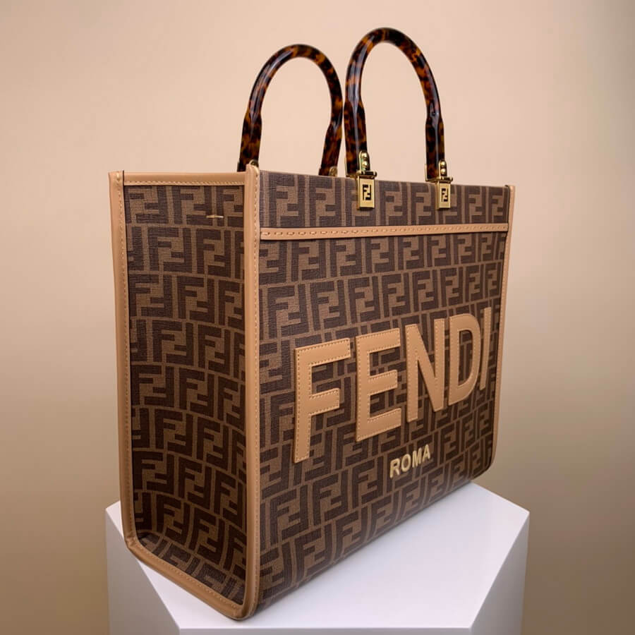 Fendi Medium Sunshine Shopper 8BH386 FF Glazed Fabric