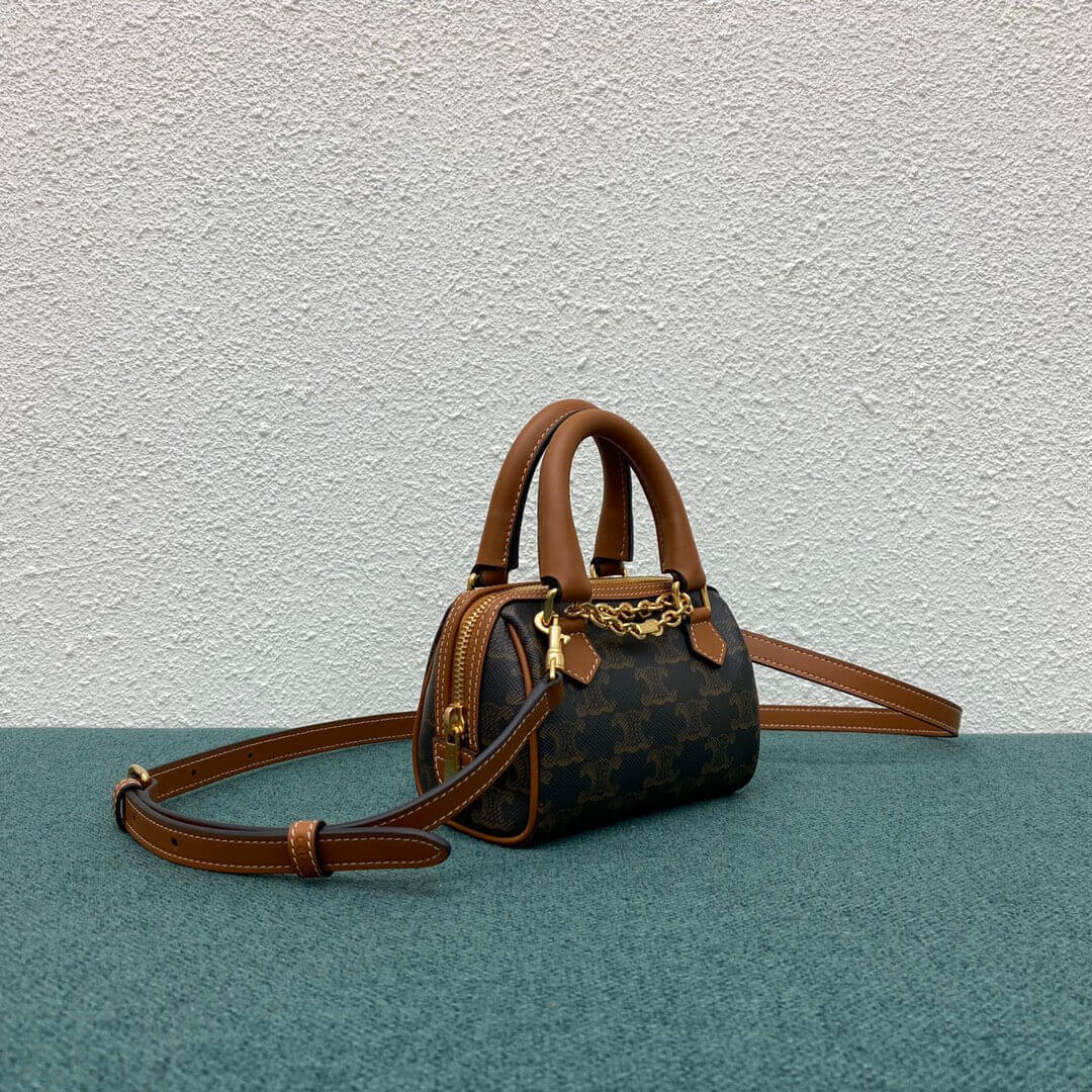 Celine Mini Boston Bag In Triomphe Canvas 195112